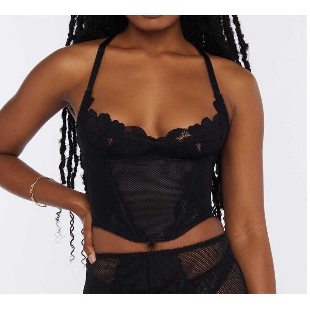 NWT Savage x Fenty Black Floral Glow Bustier with Adjustable Straps Size M